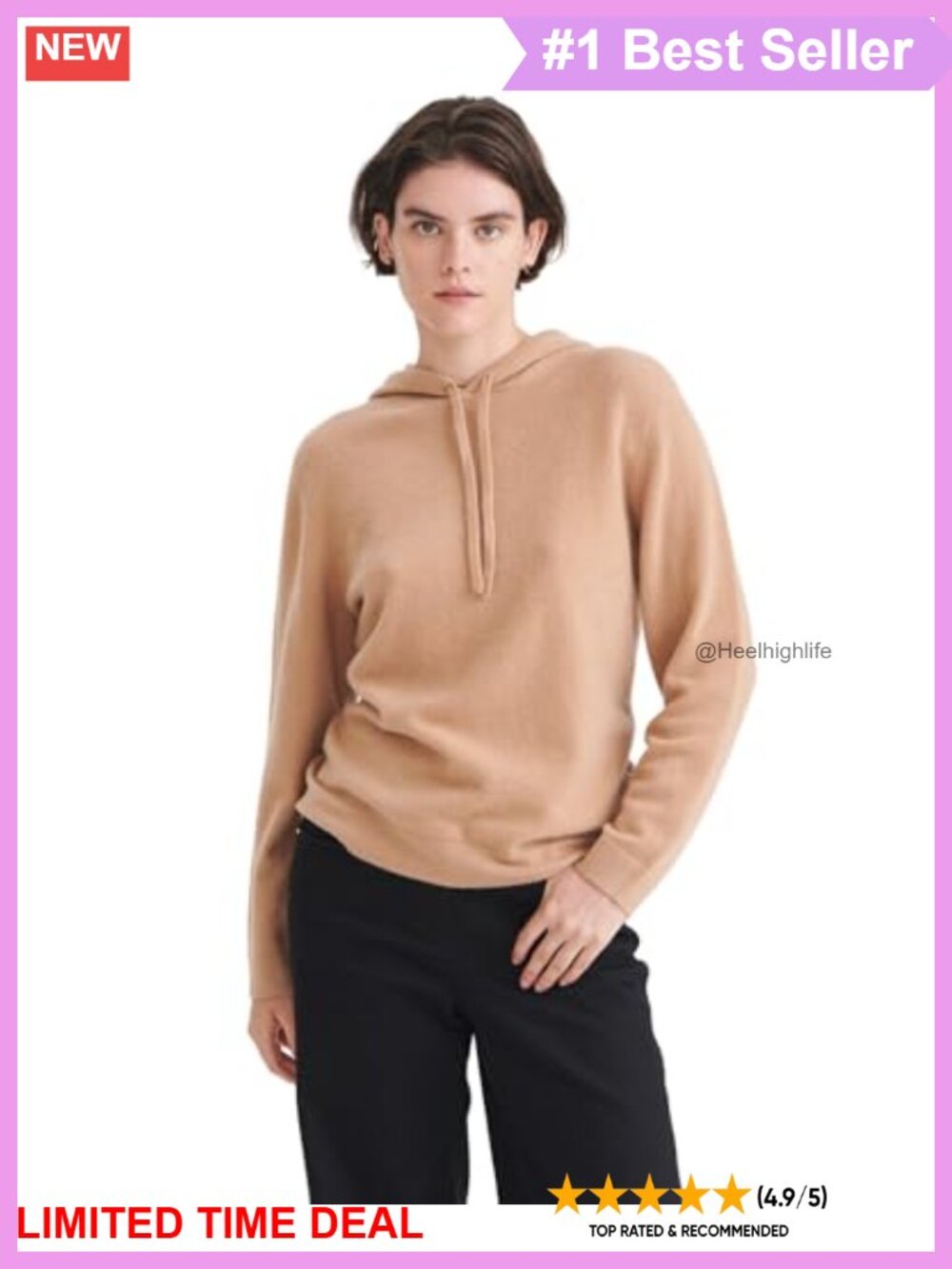 100% Cashmere Hooded Pullover Hoodie Long Sleeve Classic Fit